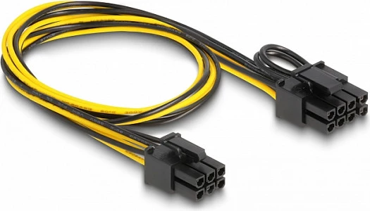 Kabllo rryme PCIe DeLOCK 6-pin në 2x 6+2-pin, 50 cm, e zezë/verdhe