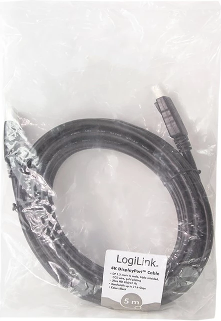 Kabllo DisplayPort LogiLink CD0103, 5m, 4K, e zezë
