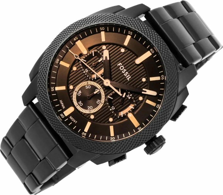 Orë dore meshkuj Fossil Machine FS6097, e zezë, set me kuti