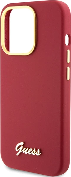 Mbështjellës Guess për iPhone 15 Pro, Silicone Script Metal Logo & Frame, Kuq