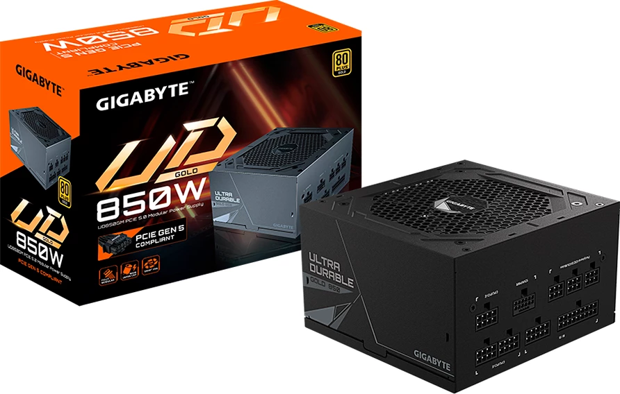 Furnizues rryme GIGABYTE UD850GM 850W, modular, 80 Plus Gold, PCIe Gen5 16-pin (12VHPWR), prizë EU, i zi