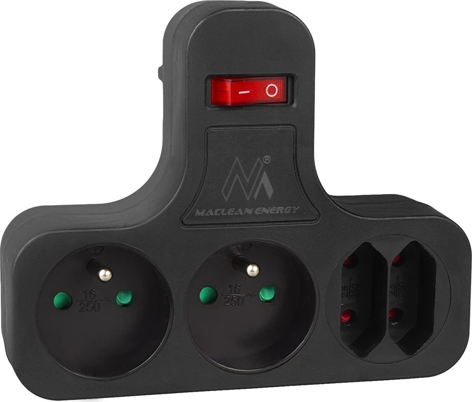 Prizë katërfishe Maclean MCE224 E/B me ndërprerës, e zezë