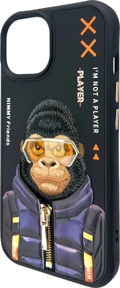 Mbështjellës Nimmy Cool&Cute 2.0 Monkey për iPhone 15 6.1", hardcase, TPU/PC, i zi