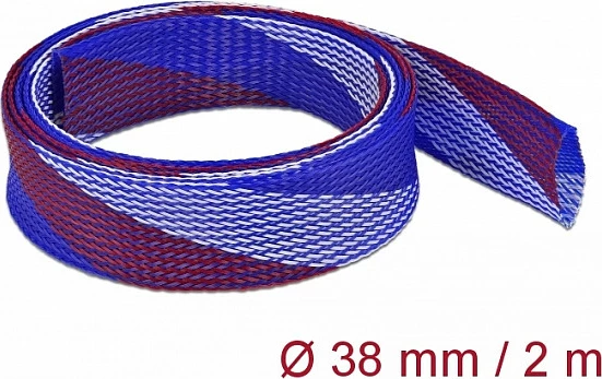 Gyp gërshetor për kabllo DeLOCK 2 m, Ø38 mm, i zgjerueshëm, blu/kuqe/bardhë