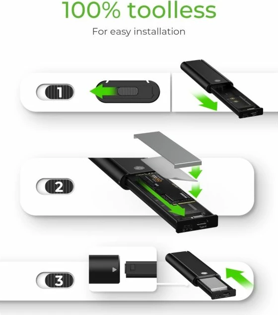 Kasë eksternë për SSD M.2 NVMe ICYBOX IB-1807MT-C31, USB-C 3.2 Gen 2 10Gbps, me write protection, 2230-2280, deri 2TB, e zezë