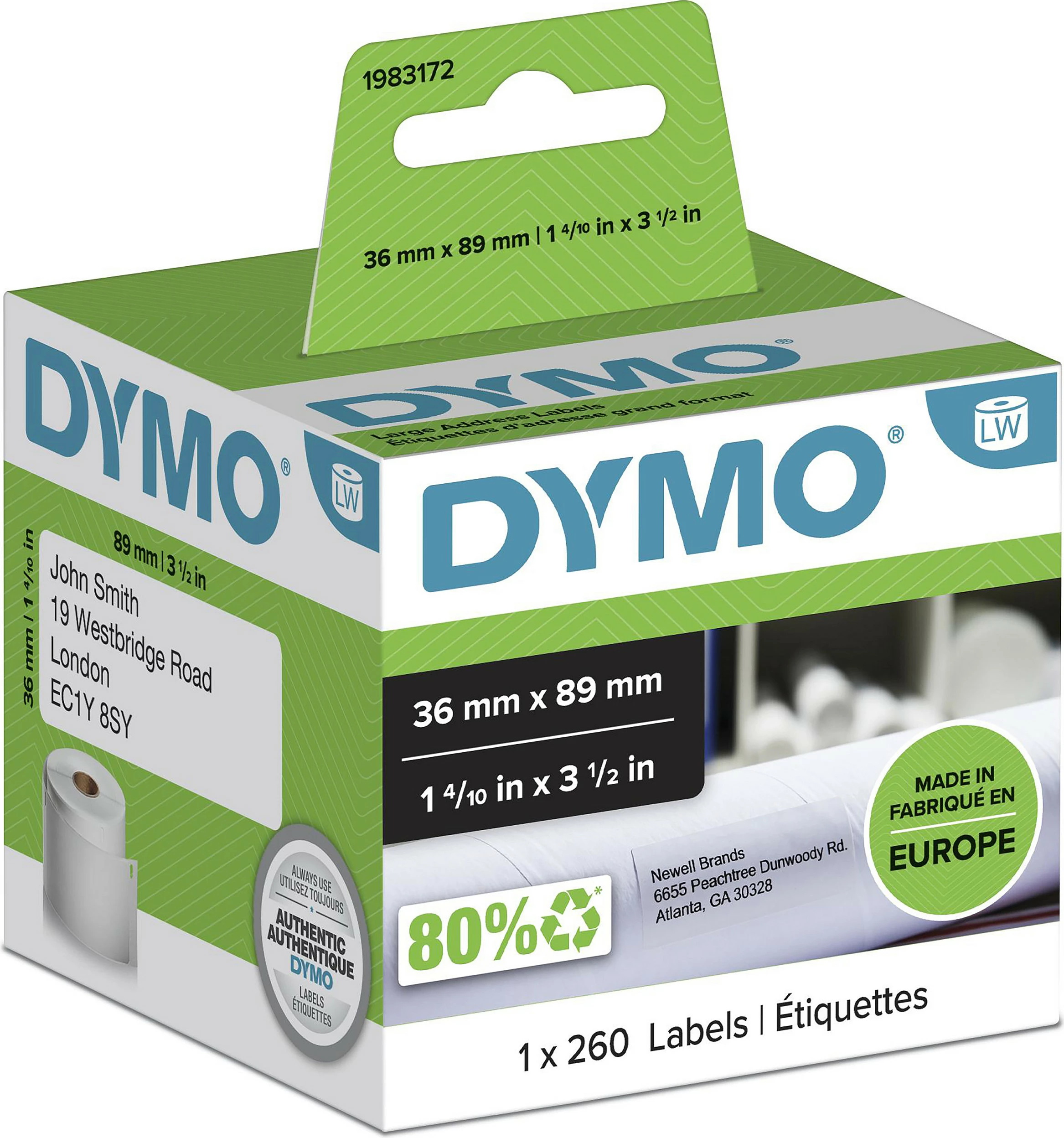 Etiketa adresash Dymo 36 x 89 mm, 260 copë, e bardhë