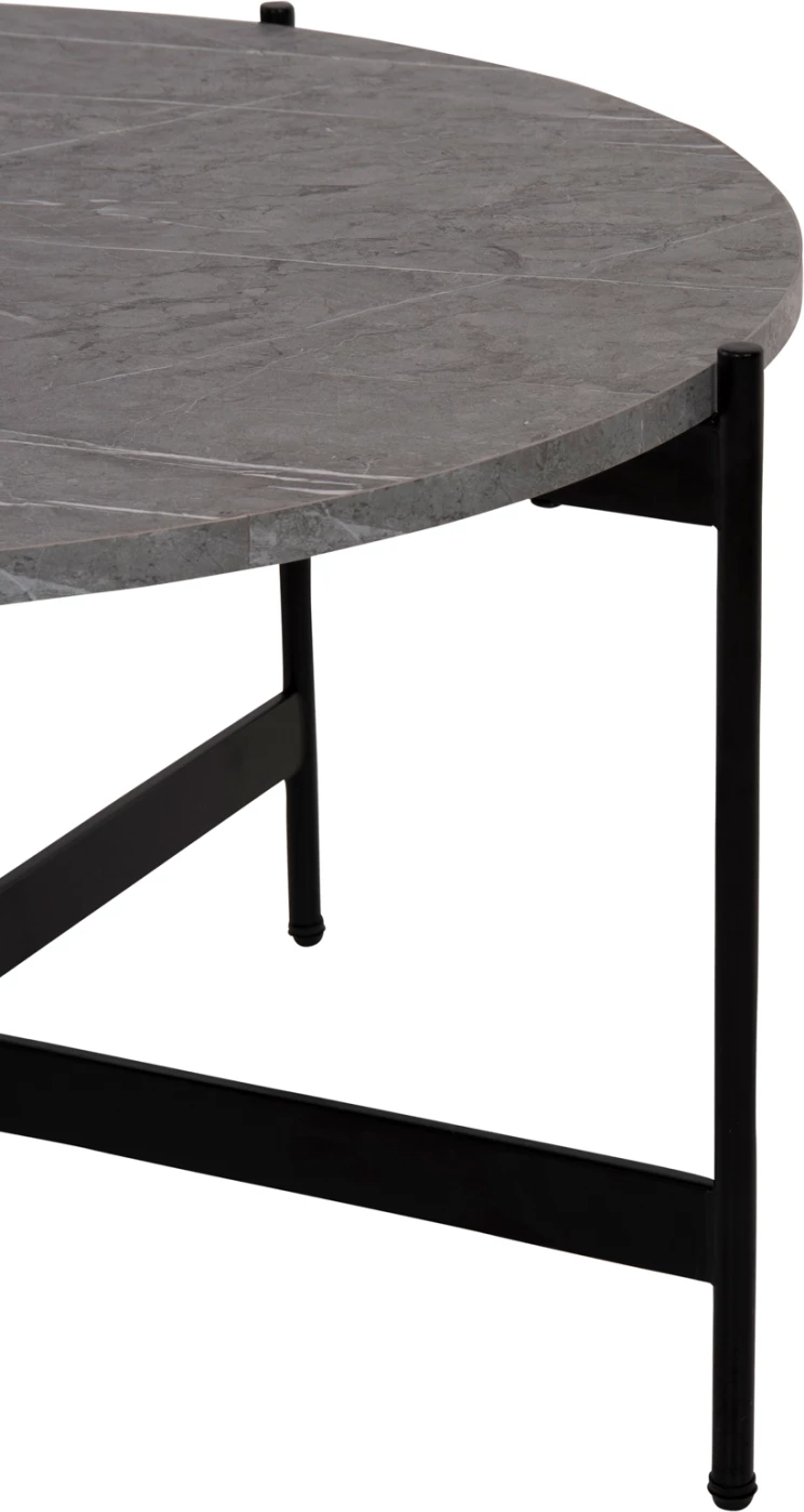 Tavolinë kafeje FH9588.02, sipërfaqe tavoline mermer gri, bazë metalike e zezë, Φ80x45H cm