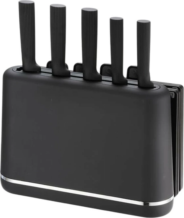 Set thikash dhe dërrasa prerëse me mbajtëse magnetike, Feel-Maestro MR-1412-BLACK, 10 copë, bllok magnetik + bazë për dërrasa, i larë në enëlarëse, e zezë