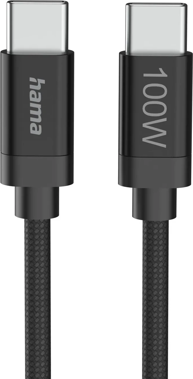 Kabllo USB-C Hama USB-C - USB-C, 100W, 3m, najlon, e zezë
