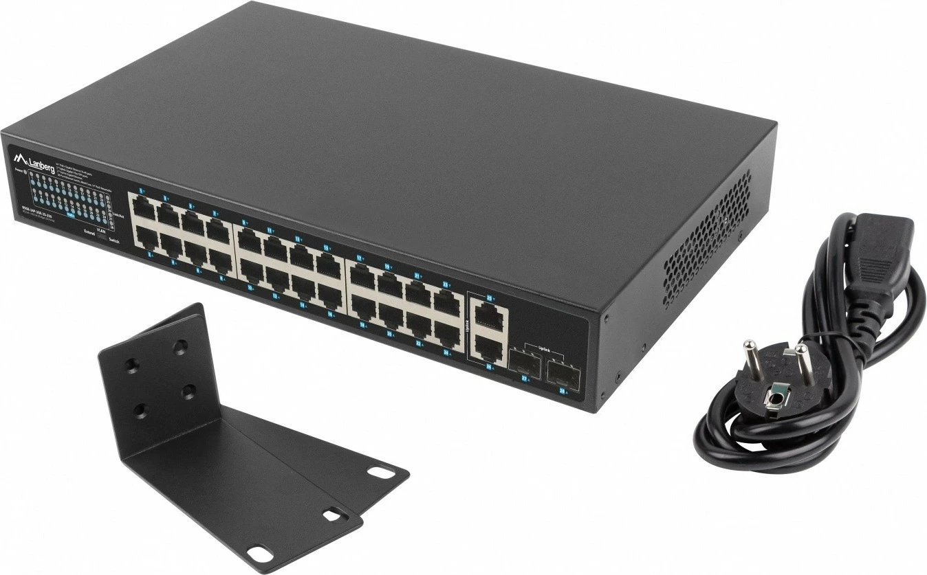 Switch Lanberg RSGE-24P-2GE-2S-250, 24x PoE+ Gigabit, 2x SFP, 2x Gigabit uplink, rack 19", 250W