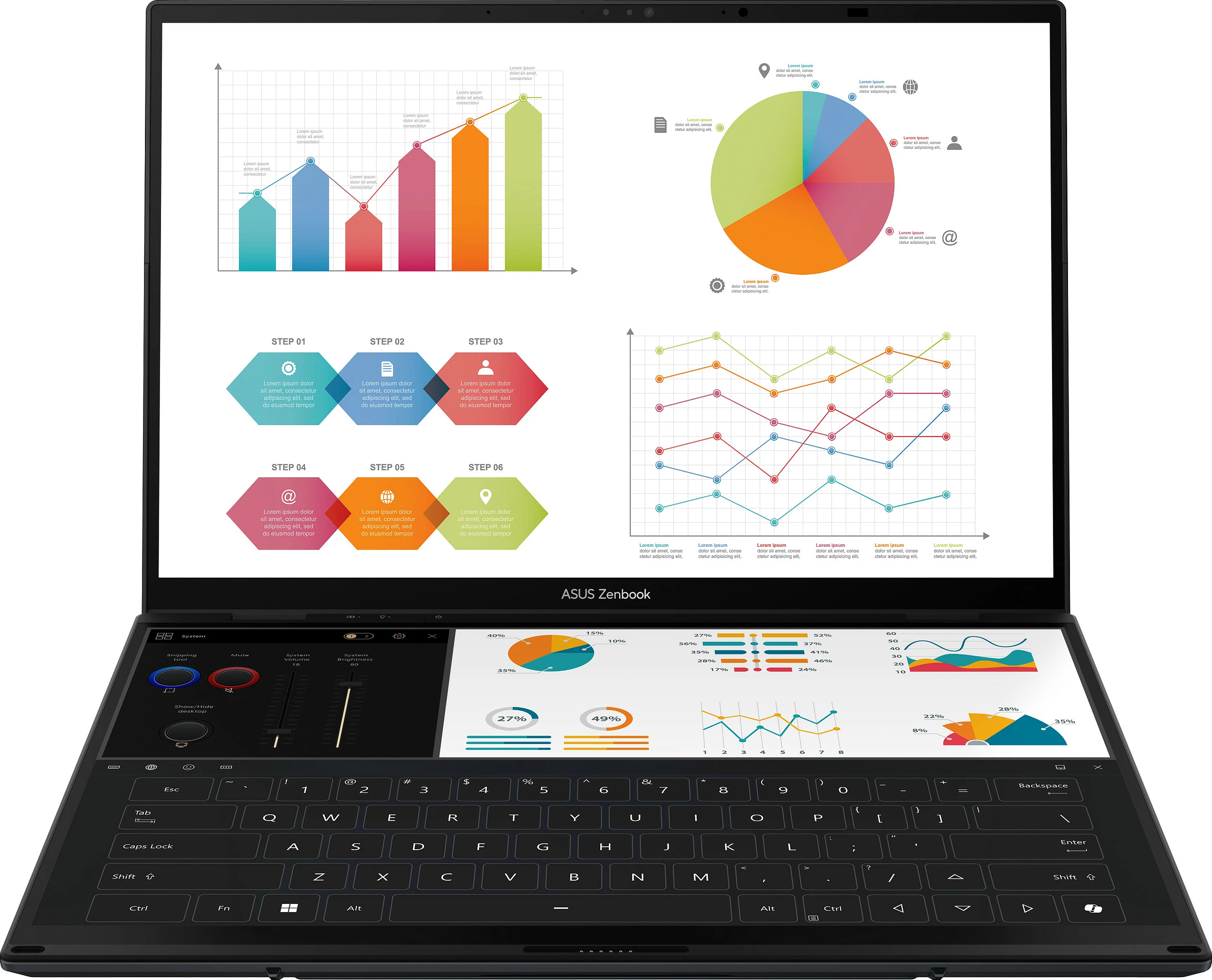 Laptop ASUS Zenbook Duo UX8406CA-QL055W, Core Ultra 9 285H, 16GB RAM, 1TB SSD, 14" OLED, Windows 11 Home, dy ekrane, Inkwell Gray