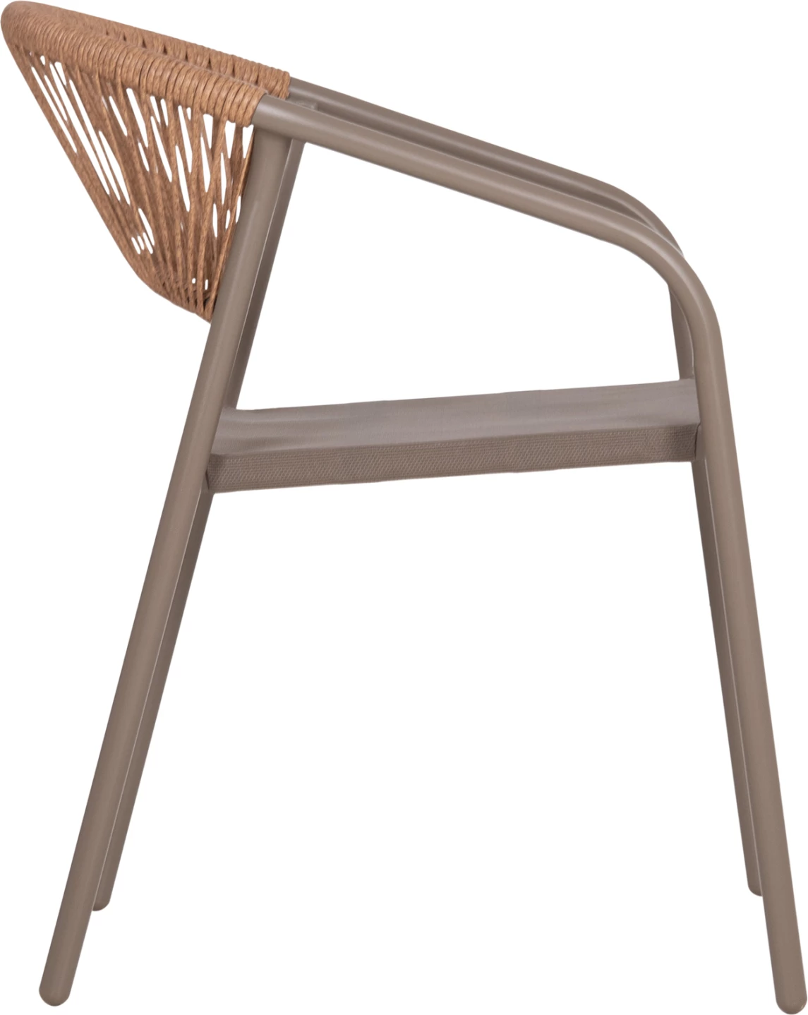 Karrige për jashtë, strukturë metalike, tekstilene ngjyrë shampanjë, ratan sintetik bezhë, 53.5x62x75cm