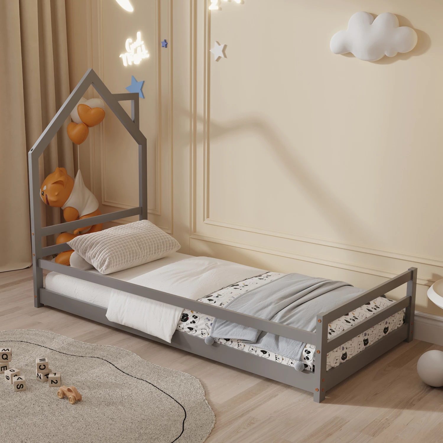 Krevat për fëmijë HOUSER FH676.05 Montessori dru pishe gri - 190x90cm