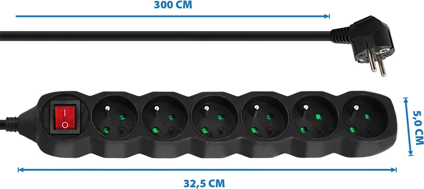 Shtrirës rryme Esperanza ELK218K, 6 porta, 3m, E zezë