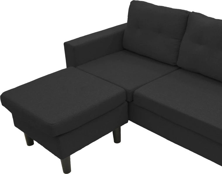 Këndore e kthyeshme Maneli, material stof, e zezë, 196x138/77x82cm