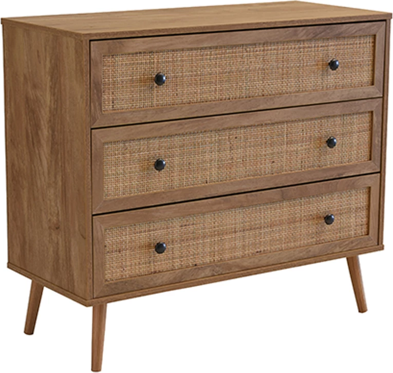 Komodë Ammos me 3 sirtarë, natyrale me ratan, 90x39x79cm