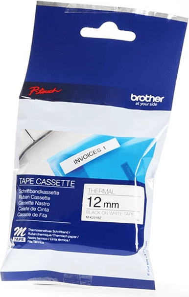 Shirit etiketas për labeler, Brother M-K231BZ, 12 mm, termik, Black on White