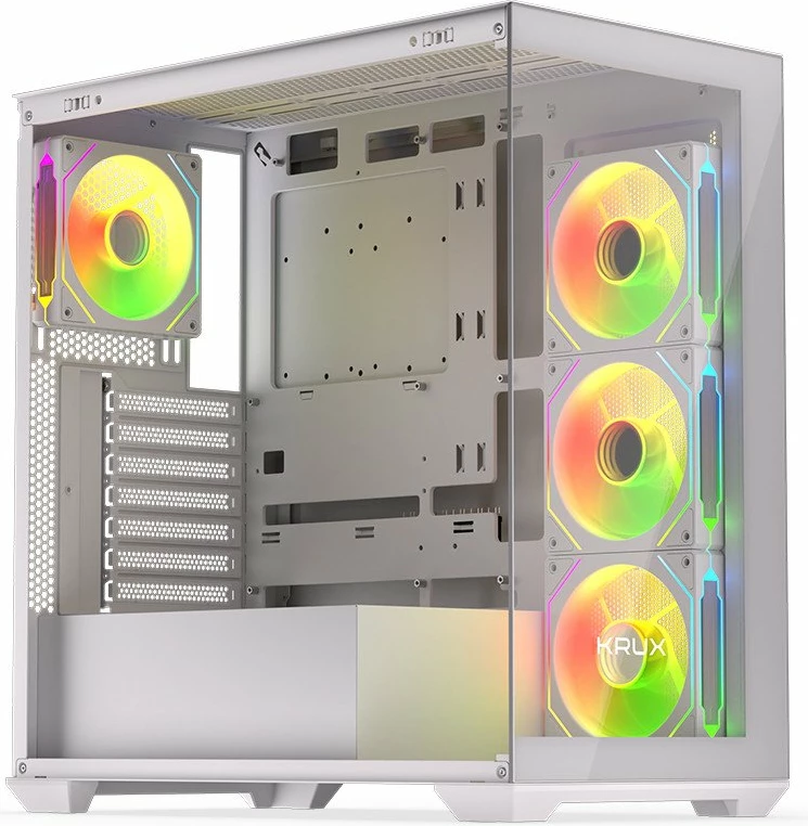 Kasë Krux Exo RGB KRXD009 Midi Tower, ATX/mATX/Mini-ITX, x4 120mm ARGB fan, x2 USB 3.0 + USB-C, e bardhë