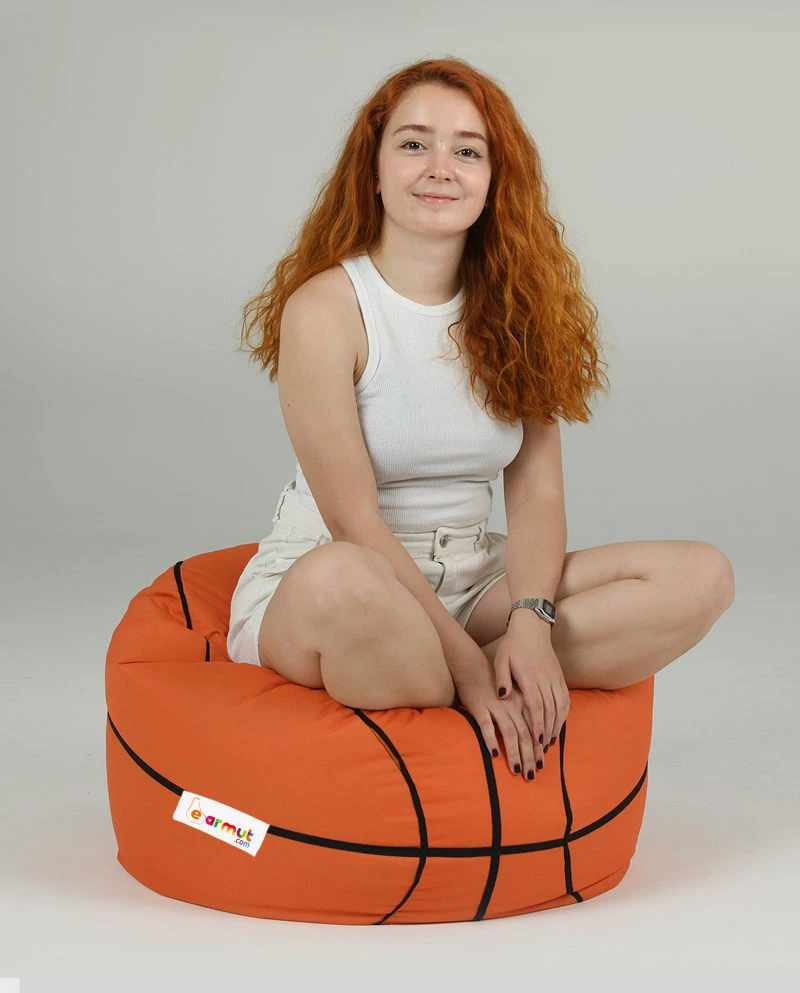 Puf kopshti për fëmijë, formë basketbolli, ngjyrë e kuqe qeramike, Atelier del Sofa