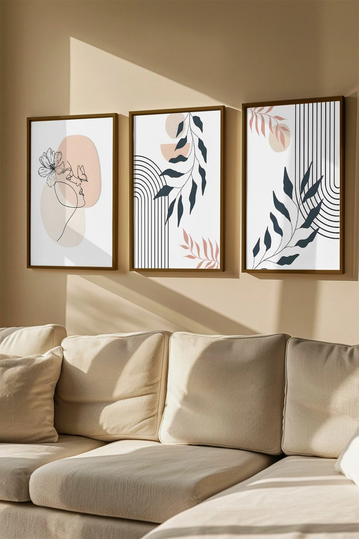 Set pikturash dekorative me kornizë (3 copë), Wallity, Artvmodel22-Kahve
