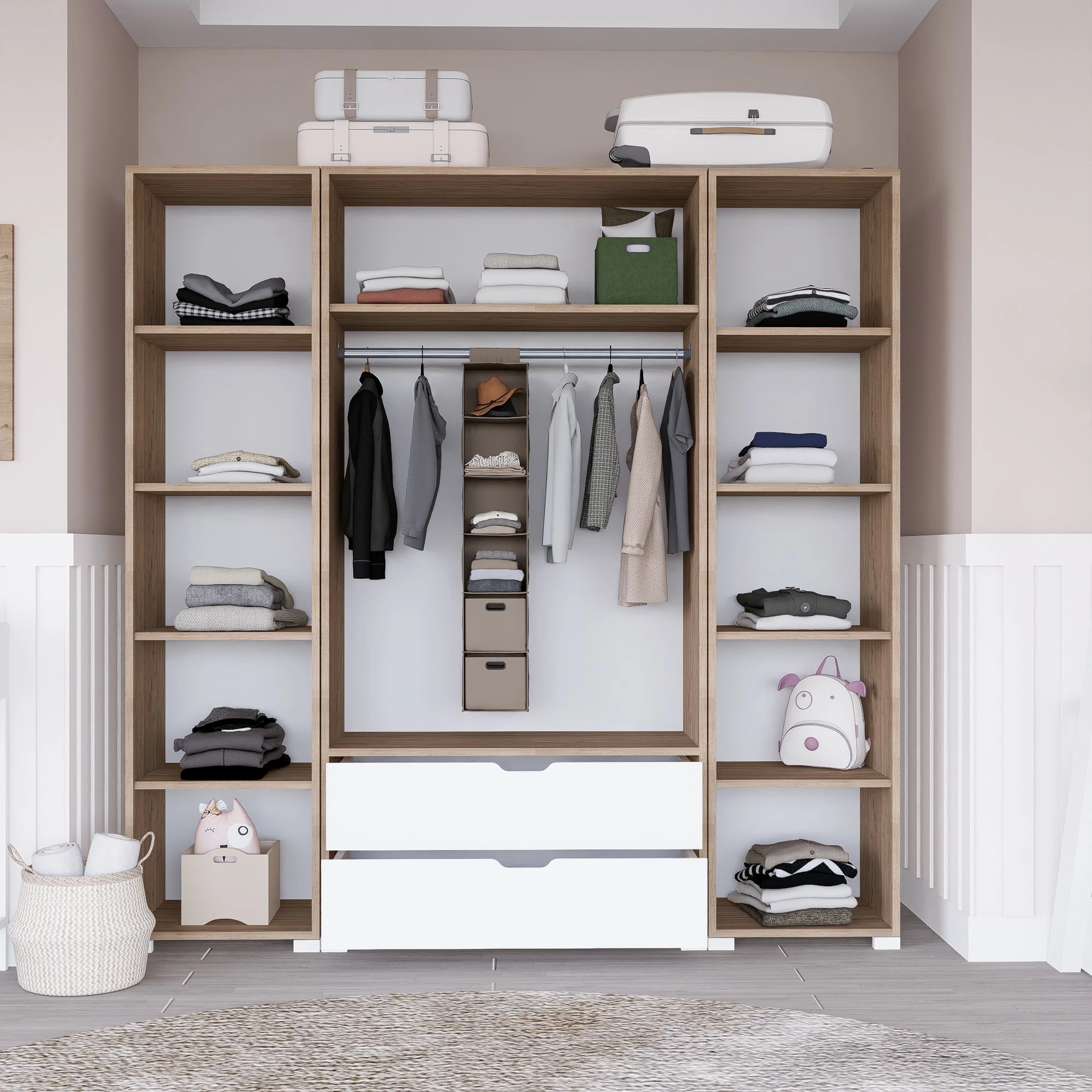 Dollap Hanah Home, Nisan 1600-024, ngjyrë arrë e çelët dhe e bardhë