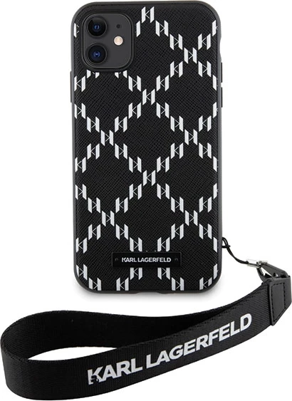 Mbështjellës Karl Lagerfeld Monogram Losange Saffiano për iPhone 11/XR 6.1", i zi, me rrip