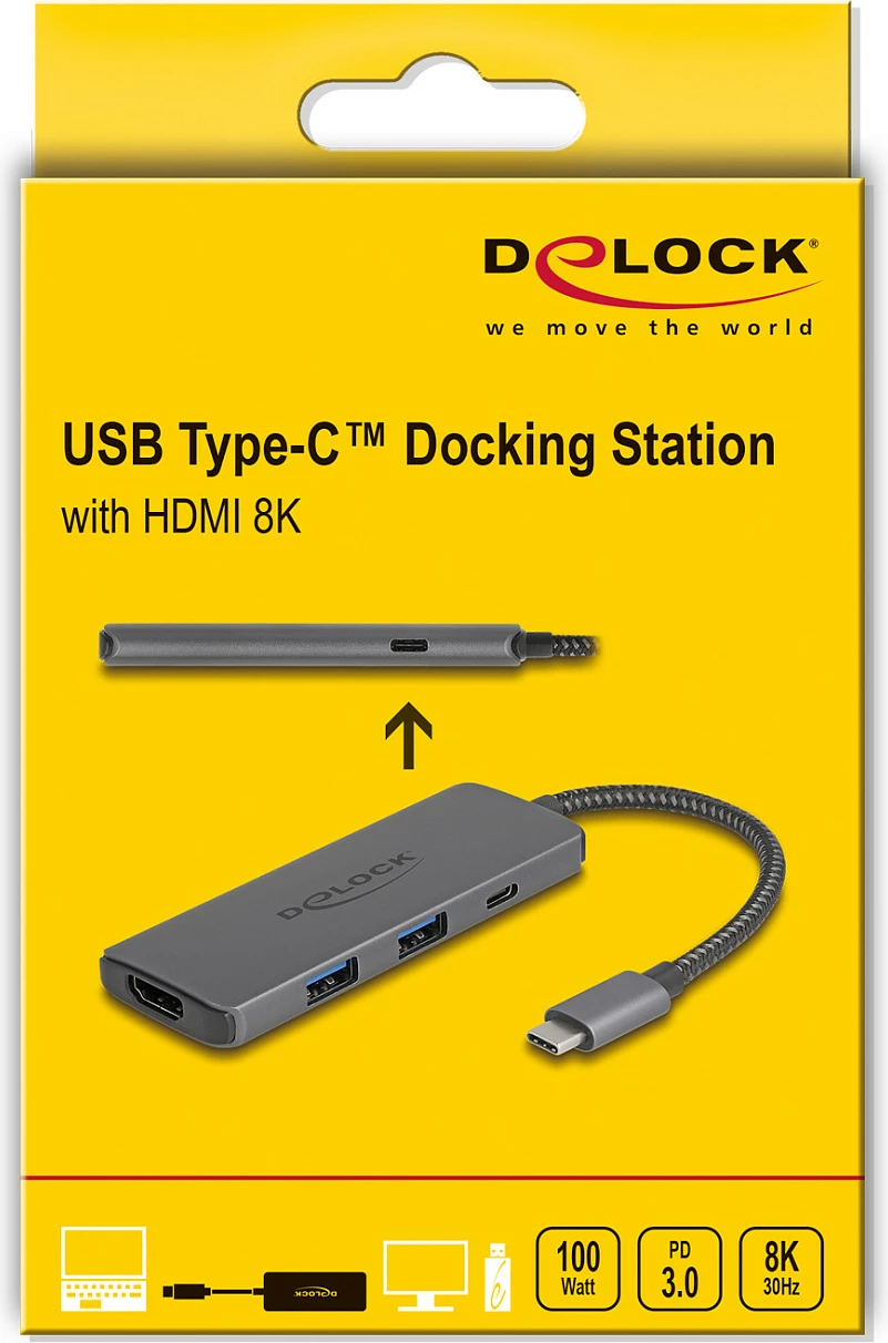 Docking station USB-C DeLOCK 8K HDMI, USB, PD 100W, gri