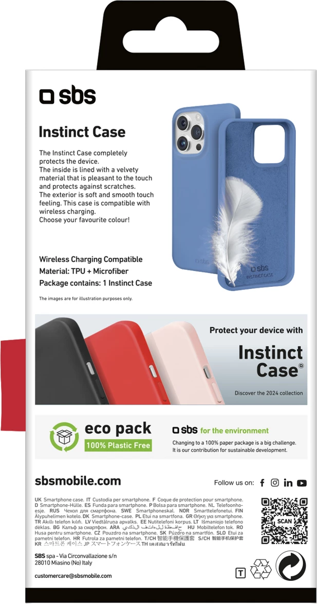 Mbështjellës SBS Instinct për iPhone 16 Pro, TPU me mikrofibër, 20 g, blu