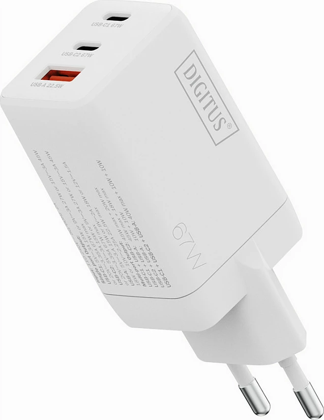 Karikues USB Digitus GaN 67W, 2x USB-C, 1x USB-A, i bardhë