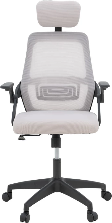 Karrige zyre Peja, material rrjetë, ngjyrë gri-bezhë, kornizë e zezë, 58x60x107-117cm