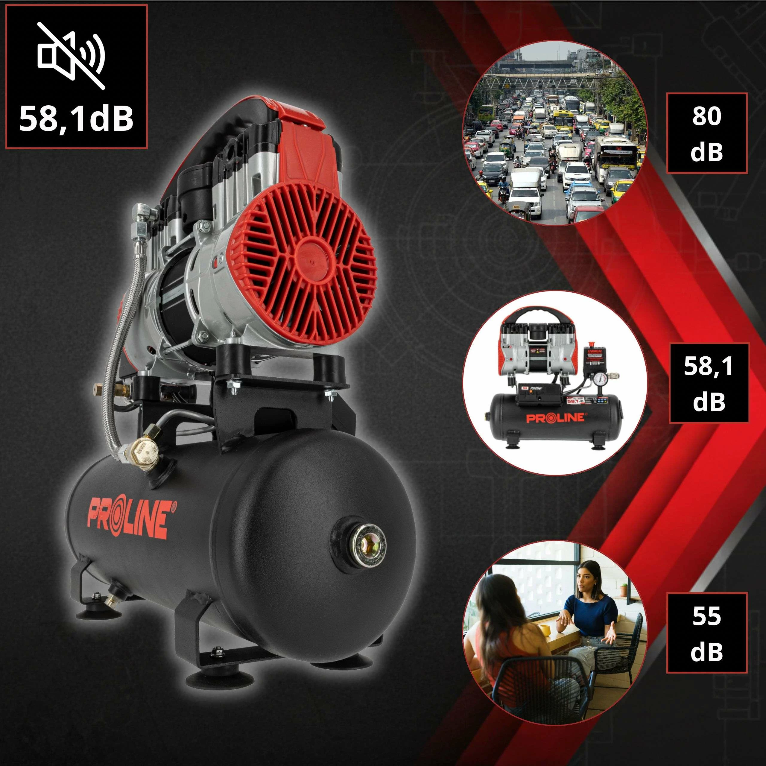 Kompresor ajri pa vaj PROLINE P200003, 9L, 750W/1HP, 8 bar, 167 L/min, kuqe/zezë