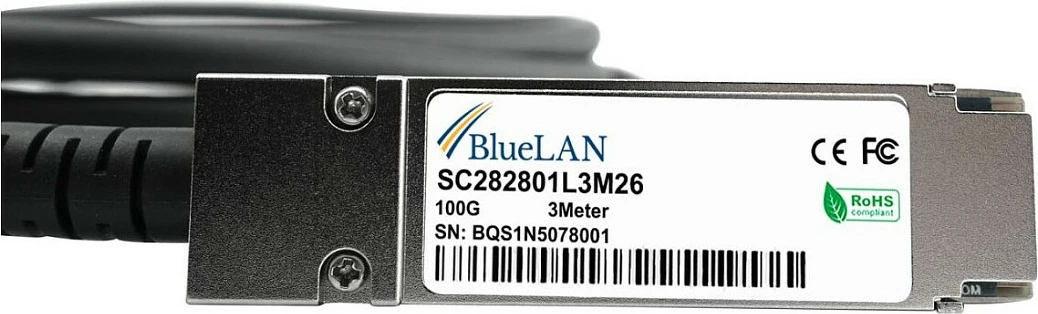 Kabllo DAC BlueOptics QSFP28 100Gb, 3m, 100GBASE-CR4, DAC-10413, e zezë/çelik