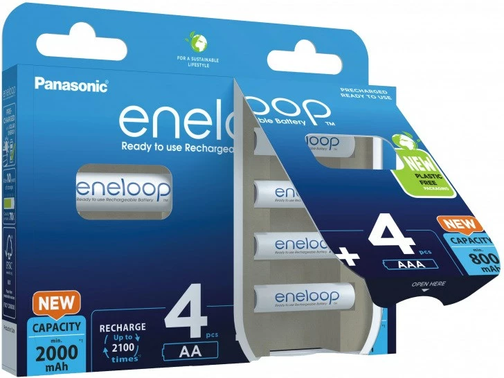 Bateri të rikarikueshme Panasonic Eneloop BK-3MCDE+4MCDE/8CP, 4x AA 2000 mAh + 4x AAA 800 mAh, Bardhë, set 8 copë