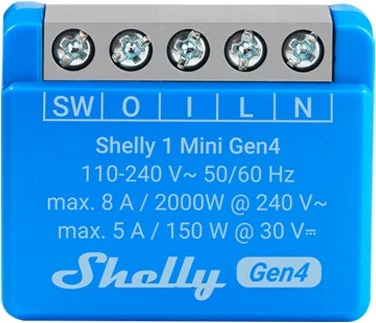 Ndërprerës smart Shelly 1 Mini Gen4, wireless, Blu