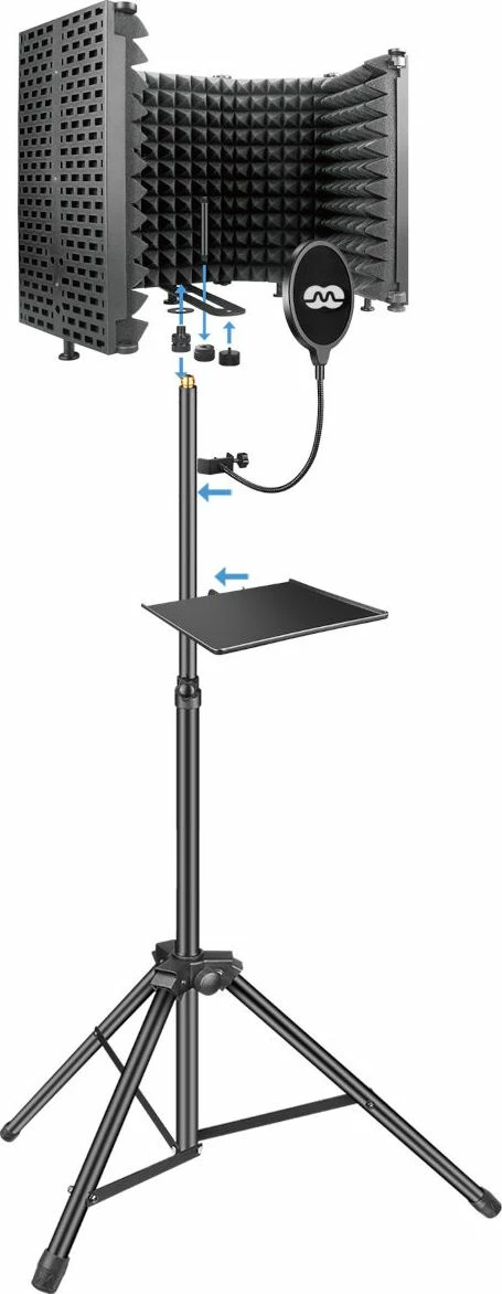 Kabinë akustike për mikrofon Mozos MSHIELD-CABIN-SET me stativ 180 cm, pop filter dhe tray, e zezë, set