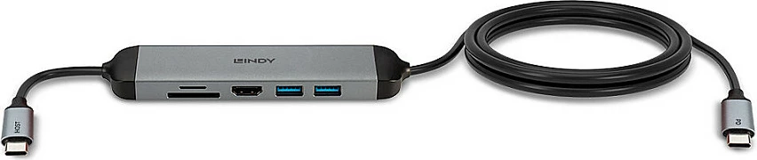 Docking stacion USB-C Lindy DST-Micro 140, HDMI 4K, 2x USB-A, SD/microSD, USB PD deri 100W, Zi/Hiri