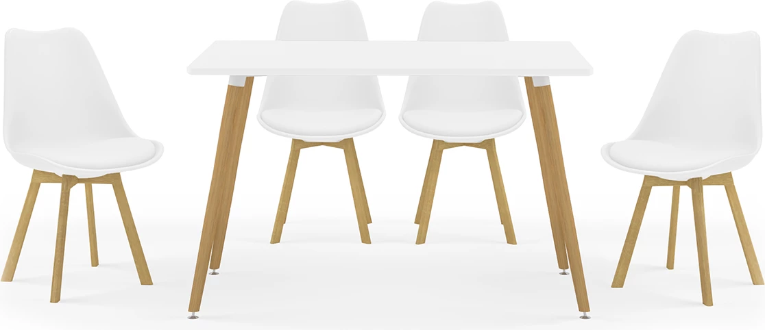 Tavolinë me karrige Natali-Gaston set 5 copë, ngjyrë bardhë-natyrale, 120x80x73cm