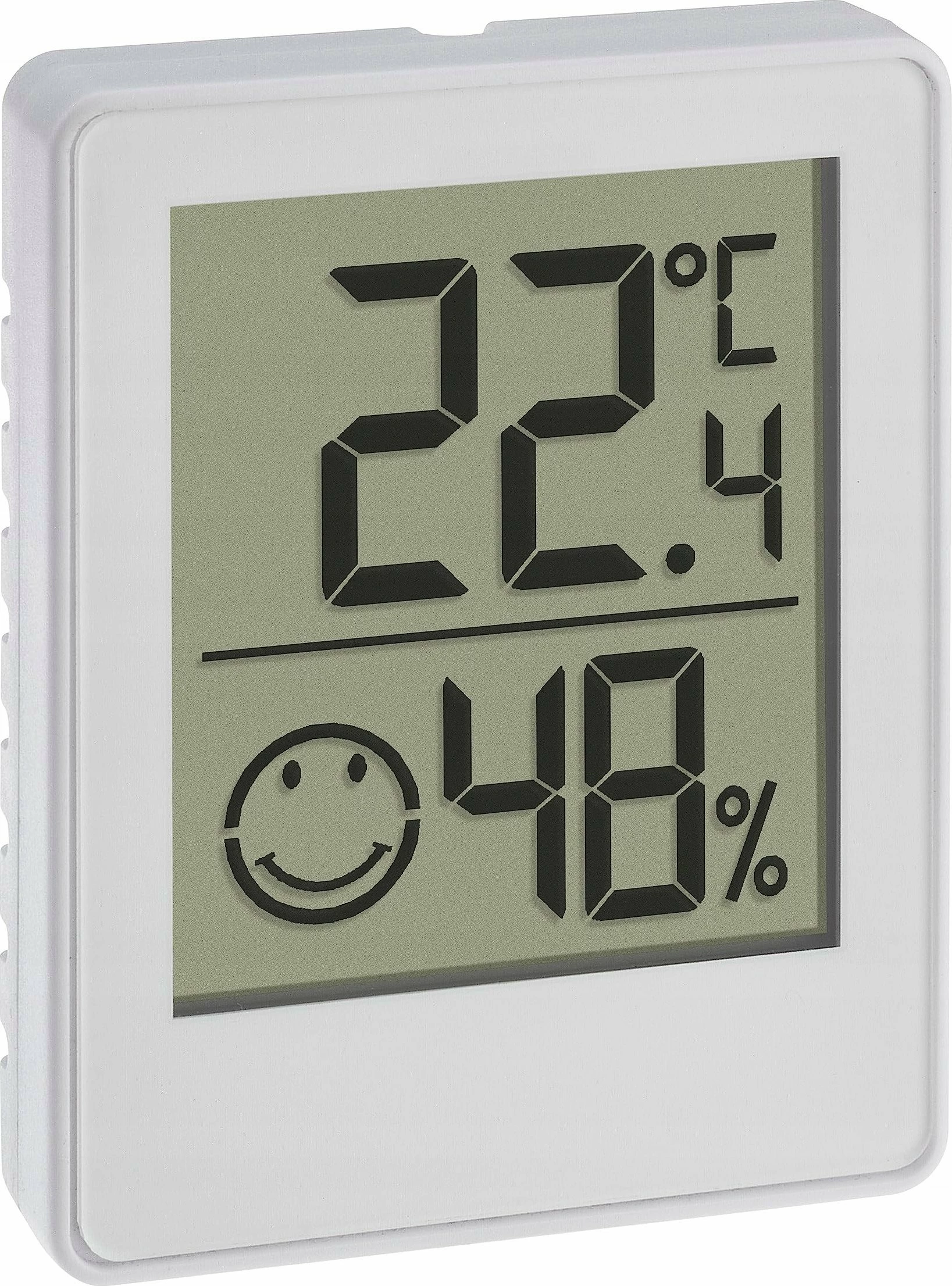 Termohigrometër digjital TFA 30.5039.02, LCD, -20–60°C, 10–99% RH, CR2032, i bardhë