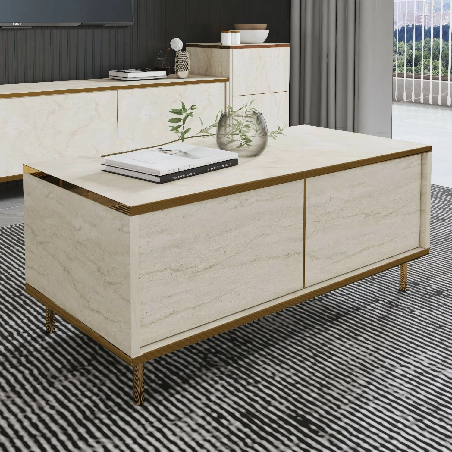 Tavolinë kafeje Skye Decor, ngjyrë travertine, imitim mermeri, 90x45x40cm