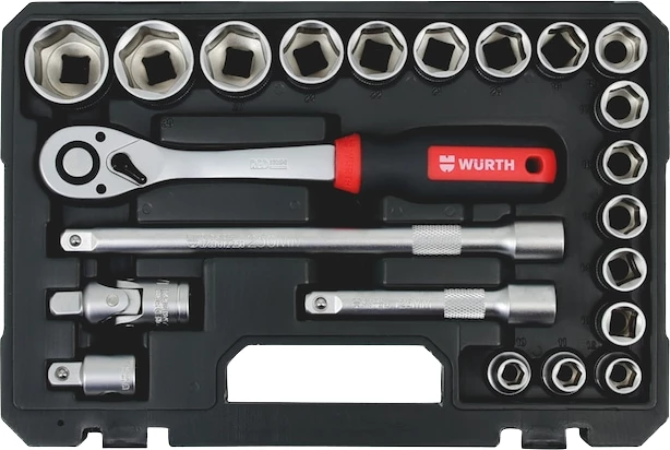 Set arpion me çelësa kokë, Würth, Redstripe, 1/2", 6 këndore, 22copë