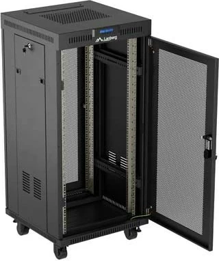 Kabinet rack LANBERG 19" 24U 600x600, standing, dyer të perforuara, me rrota, i zi