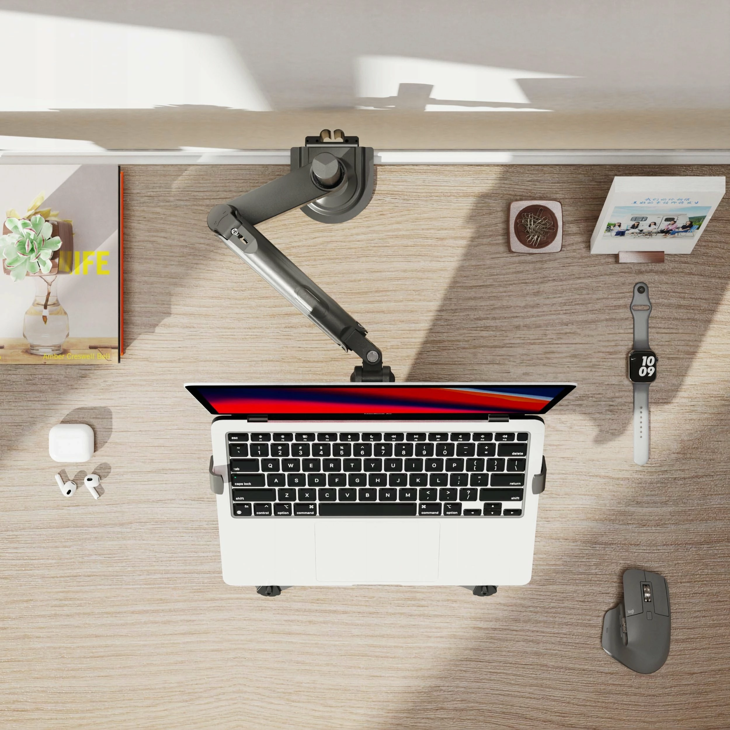 Mbajtëse tavoline ergonomike për laptop/monitor North Bayou H100-FP, rregullim 3D, gas spring, VESA 75x75/100x100, gri/zezë
