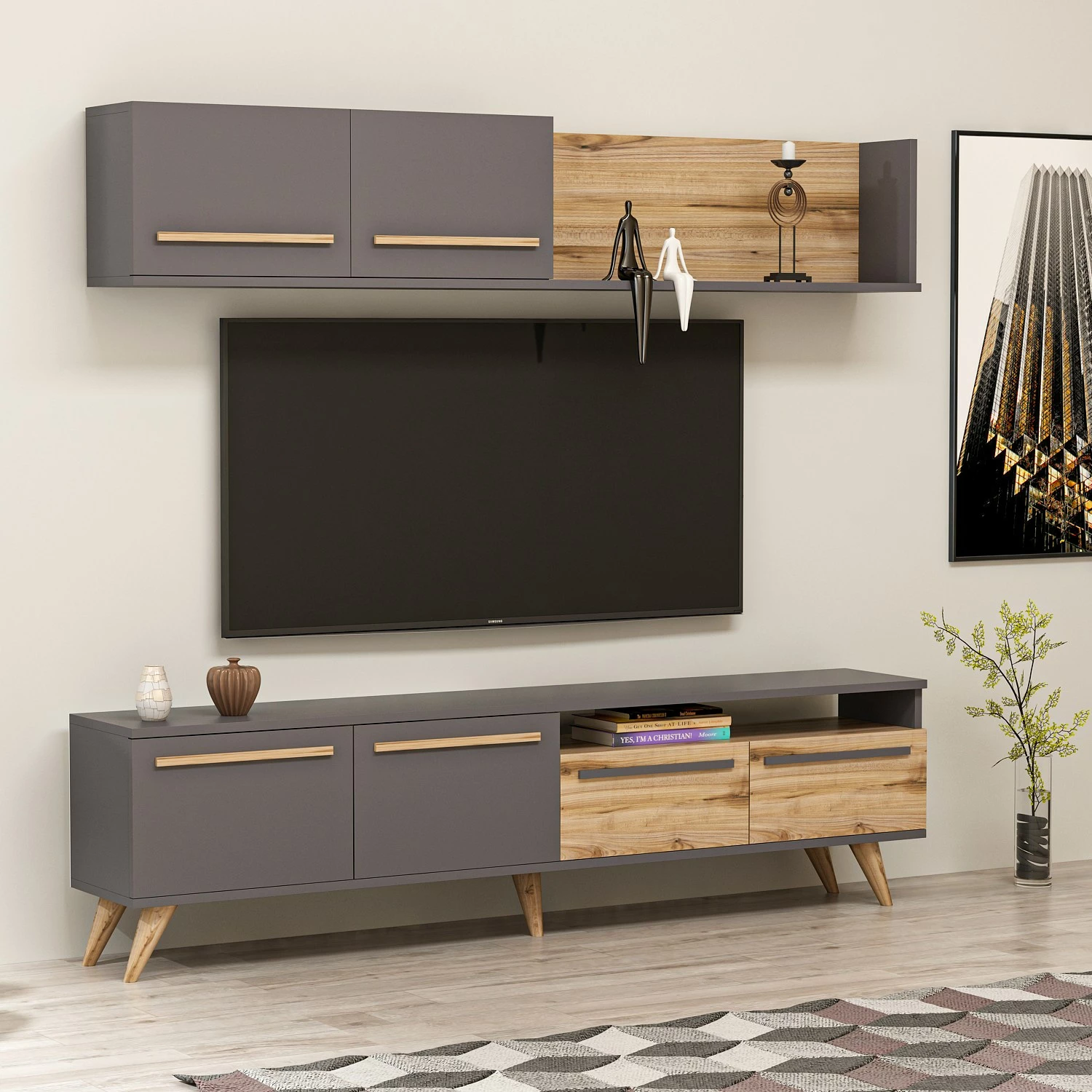 Njësi TV Hanah Home Mono - Ciragan, ngjyrë arrë dhe antracit