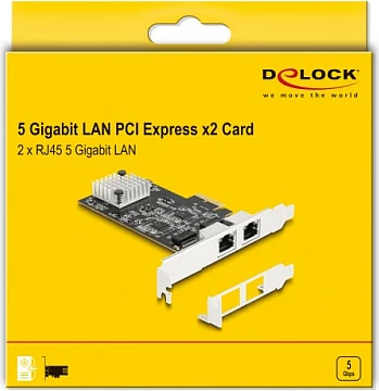 Kartelë rrjeti PCIe DeLOCK RTL8126, 2x RJ45, 5 Gigabit, e brendshme, e zezë