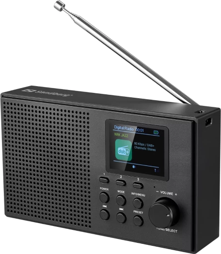 Radio me altoparlant SANDBERG Speaker Radio DAB+BT Recharge 421-39, bateri 2000 mAh, ekran TFT 2.0", Bluetooth 5.3, e zezë