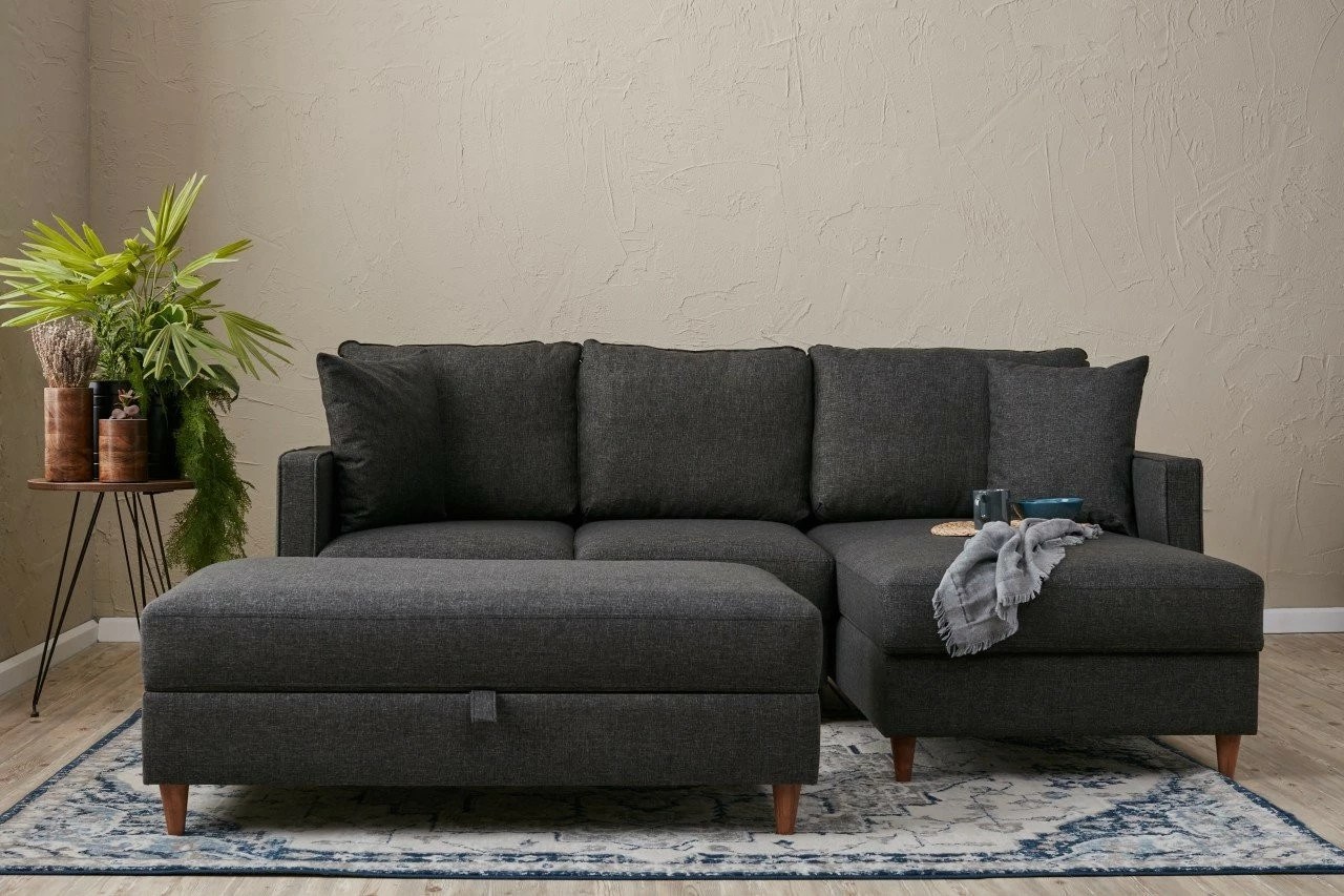 Këndare Eva, ngjyrë antracit, me pouf, Atelier del Sofa