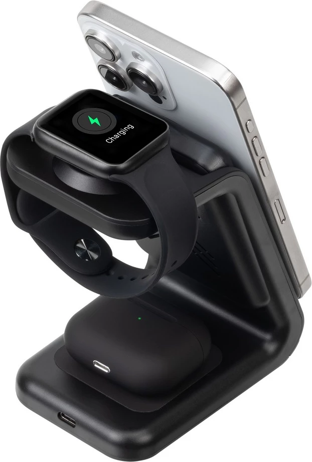 Stacion karikimi wireless 3-në-1 MagSafe RIVACASE VA4917, 15W, bateri magnetike 5000mAh, adapter 20W, i zi