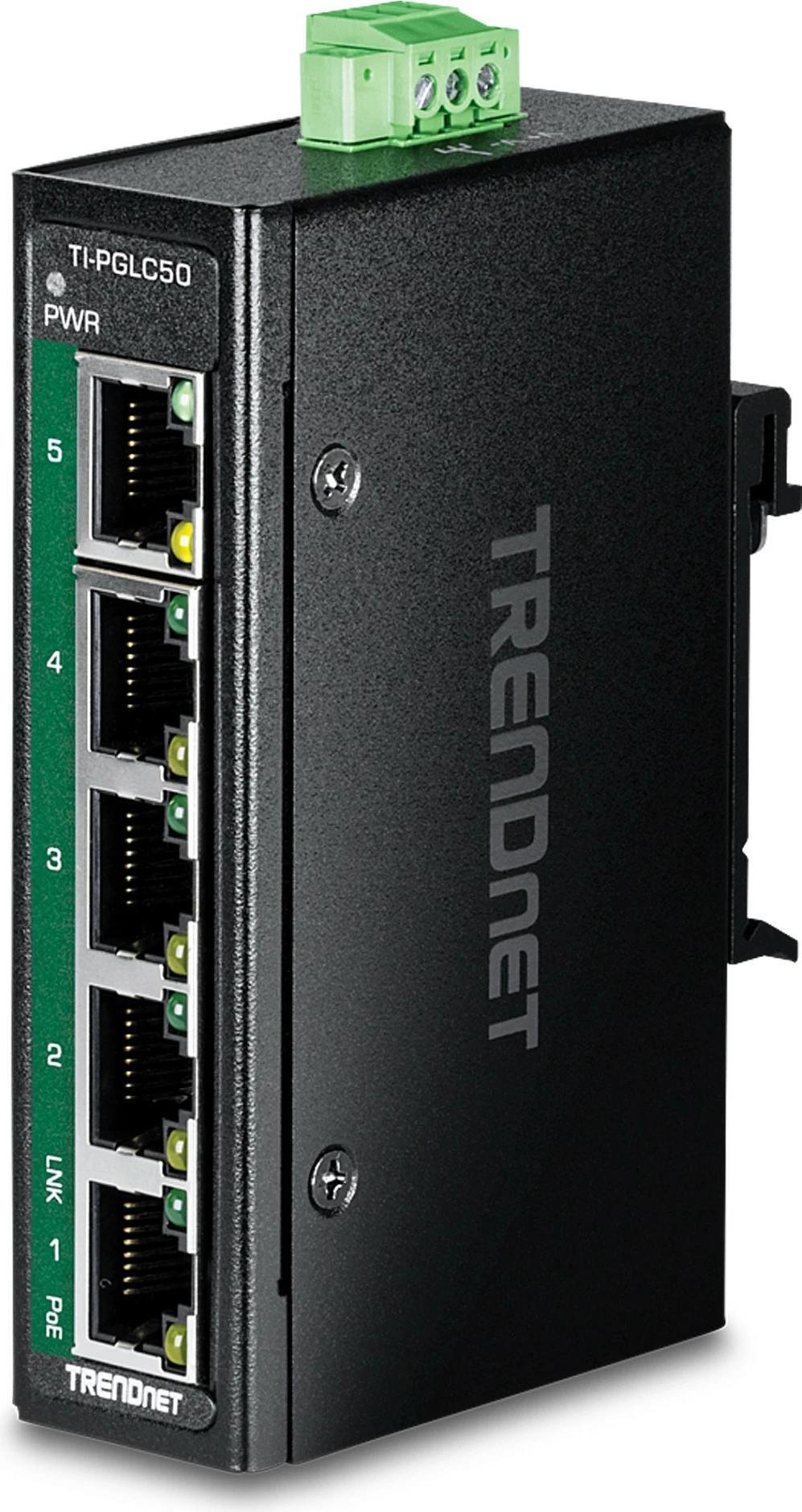 Switch industrial TRENDnet TI-PGLC50, 5-Port Gigabit PoE+, DIN-Rail, IP30, i zi