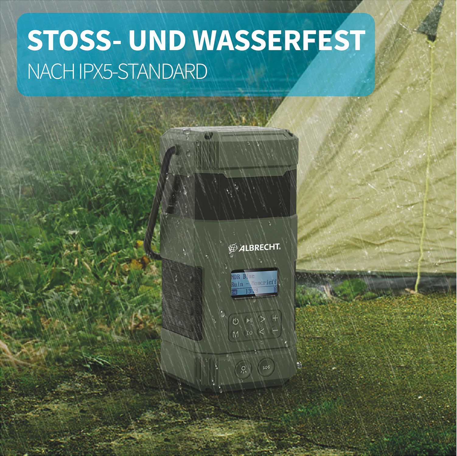 Radio kampingu Albrecht DR 114, DAB+/FM, llambë kampingu, bateri 5000mAh, USB-C, e zezë