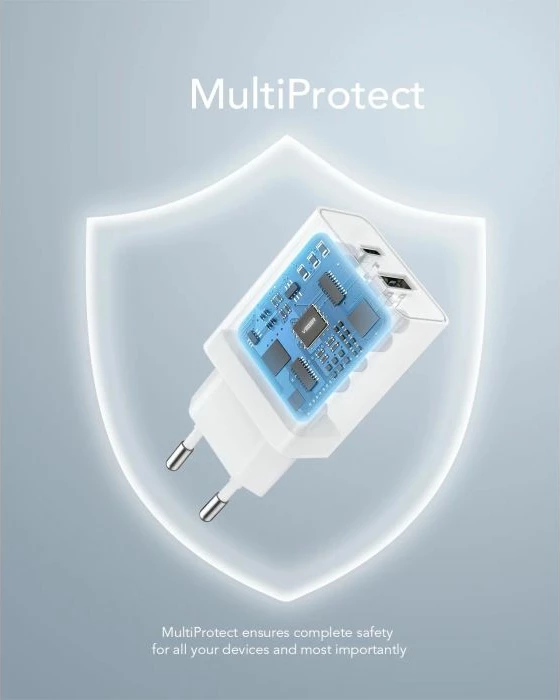 Karikues muri VEGER VLS302U, 2-port USB-A/USB-C, PD3.0/QC3.0 30W, i bardhë